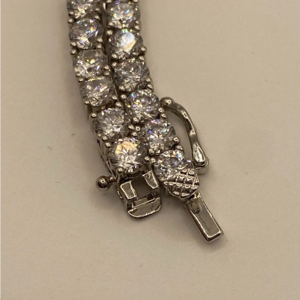 Choker Necklace 925 Sterling Silver China 16” 28.45 Grams Cubic Zircons - Picture 7 of 8